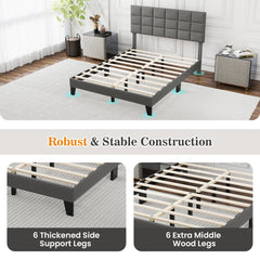Queen Linen Platform Bed with 3 Position Adjustable Headboard and 1300 lb Capacity