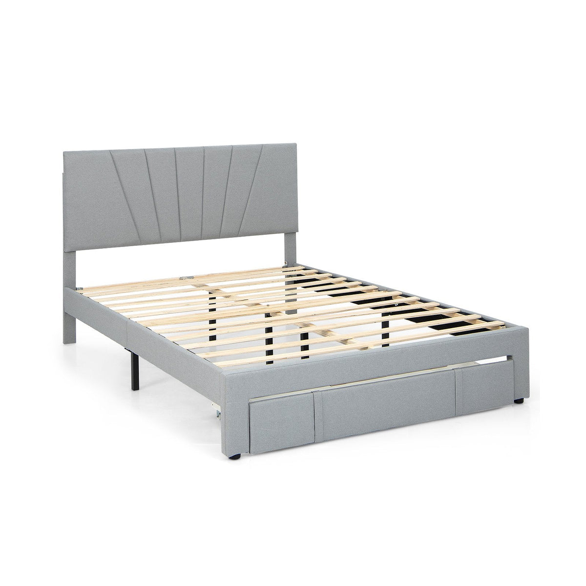 Queen Upholstered Bed with Adjustable Headboard and One 45.5 Inch Slide-Out Drawer, Grey