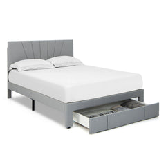 Queen Upholstered Bed with Adjustable Headboard and One 45.5 Inch Slide-Out Drawer, Grey