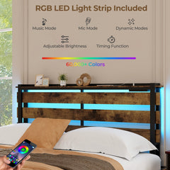 Queen Metal Bed with Slatted LED Headboard, Display Shelf, 2 USB Ports and 4 Drawers