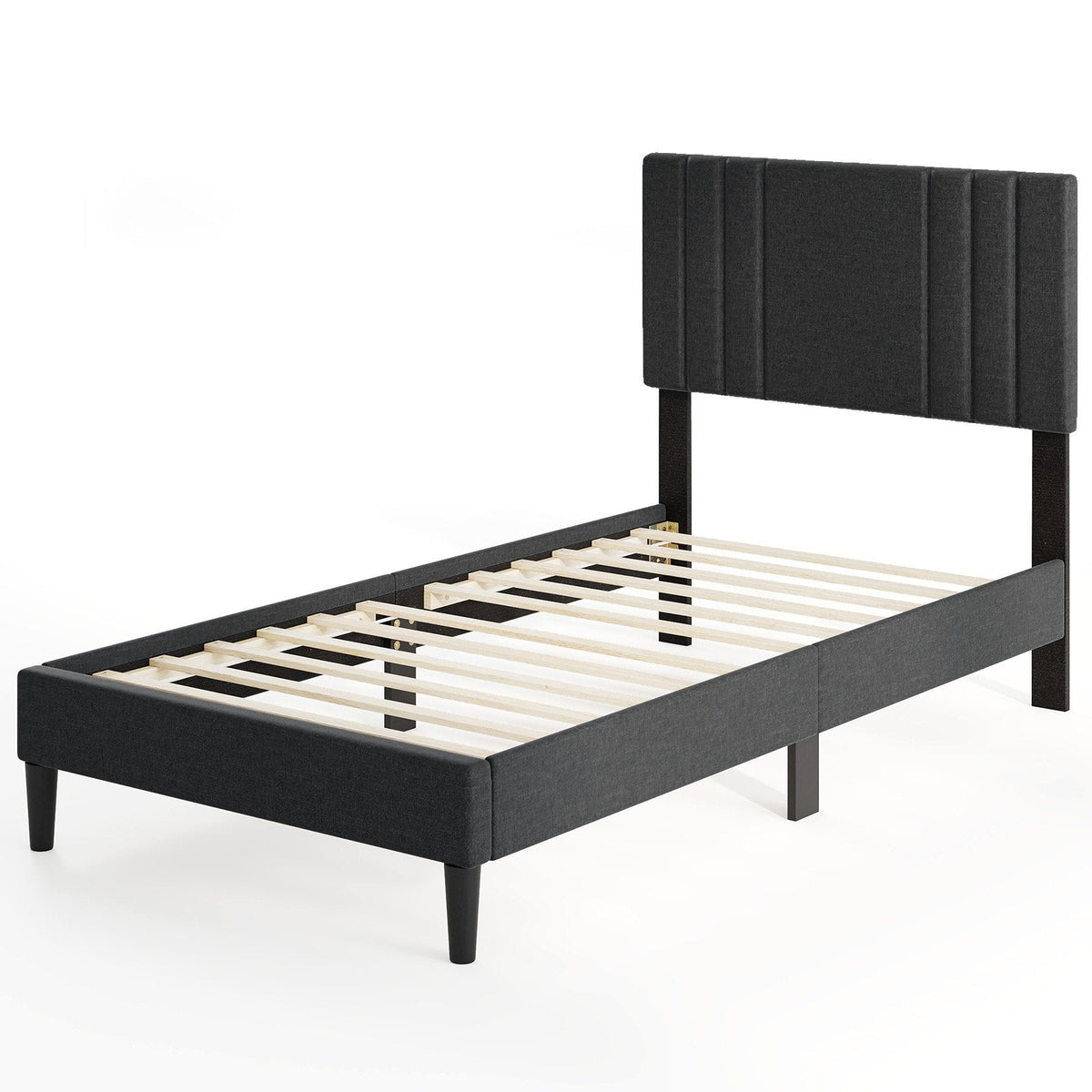 Twin Upholstered Platform Bed with Vertical Channel Headboard and 375 lb Capacity