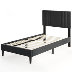 Twin Upholstered Platform Bed with Vertical Channel Headboard and 375 lb Capacity