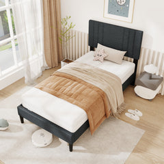 Twin Upholstered Platform Bed with Vertical Channel Headboard and 375 lb Capacity
