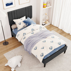 Twin Upholstered Platform Bed with Vertical Channel Headboard and 375 lb Capacity