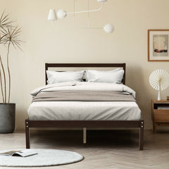 Full Size Wooden Bed Frame Foundation with 8 Slats and 12 Inch Under-Bed Clearance, Espresso