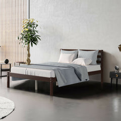 Full Size Wooden Bed Frame Foundation with 8 Slats and 12 Inch Under-Bed Clearance, Espresso
