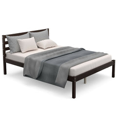 Full Size Wooden Bed Frame Foundation with 8 Slats and 12 Inch Under-Bed Clearance, Espresso