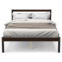 Full Size Wooden Bed Frame Foundation with 8 Slats and 12 Inch Under-Bed Clearance, Espresso