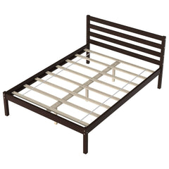 Full Size Wooden Bed Frame Foundation with 8 Slats and 12 Inch Under-Bed Clearance, Espresso