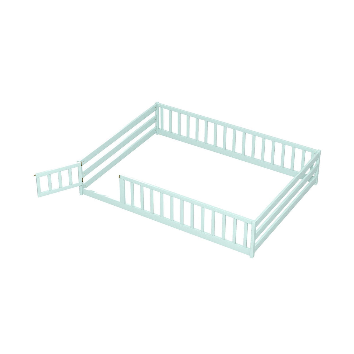 Full Size Floor Bed with Full Length Safety Guardrails-Light Green