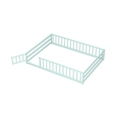 Full Size Floor Bed with Full Length Safety Guardrails-Light Green
