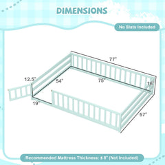 Full Size Floor Bed with Full Length Safety Guardrails-Light Green