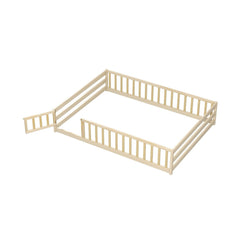 Full Size Floor Bed with Full Length Safety Guardrails-Natural