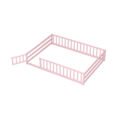 Full Size Floor Bed with Full Length Safety Guardrails-Pink