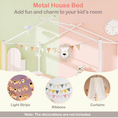 Full Size Metal House Bed with 2 Fabric Drawers for Kids-White