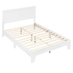 Full Size Modern White Wood Platform Bed with Framed Headboard and Tapered Legs