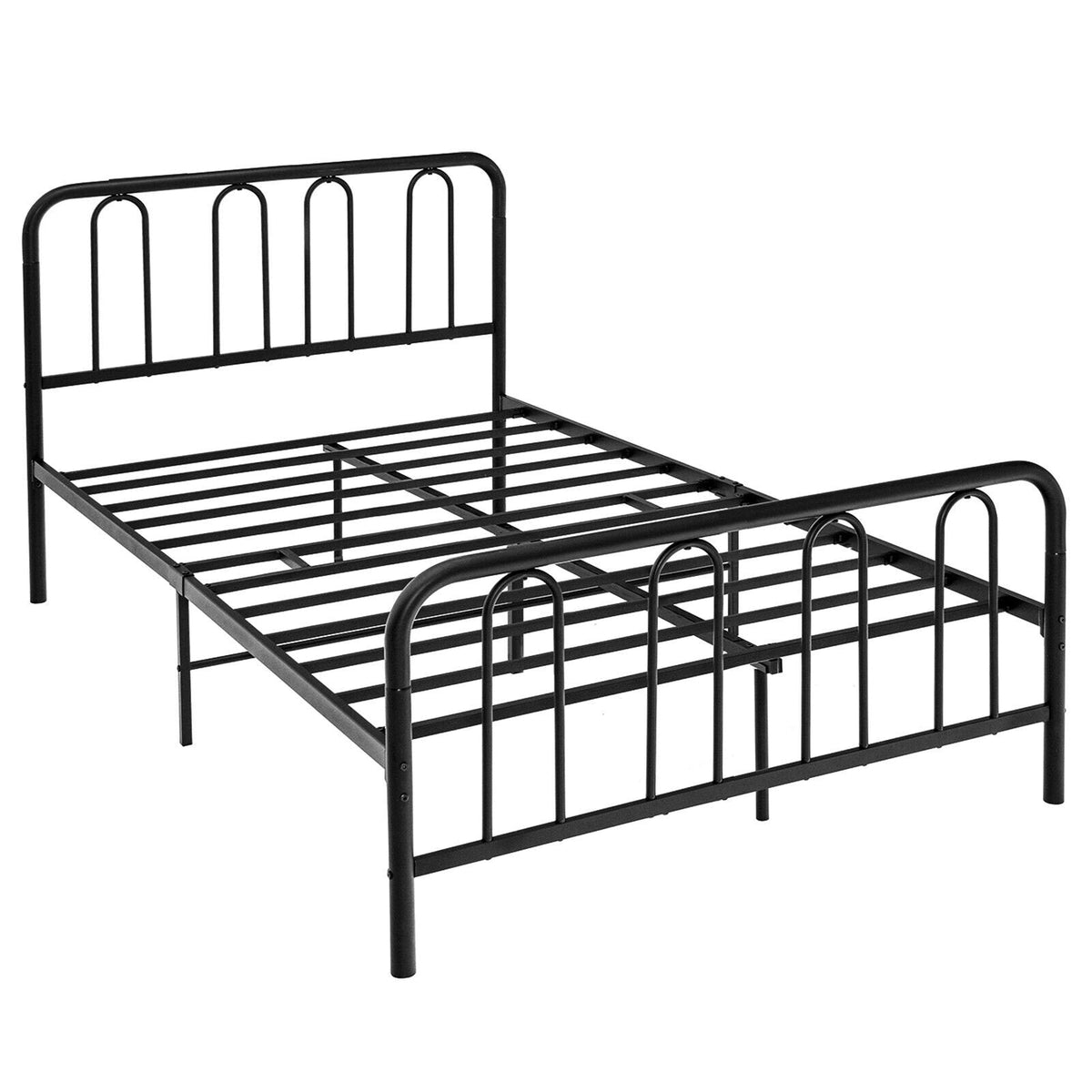 Full Size Metal Bed Frame with Arched Headboard and Footboard, 12 Inch Clearance, Black