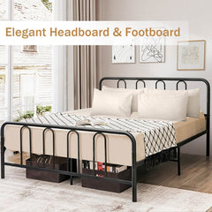 Full Size Metal Bed Frame with Arched Headboard and Footboard, 12 Inch Clearance, Black