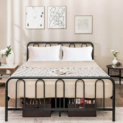 Queen Metal Bed Frame with Arched Headboard and Footboard, 1100 lb Capacity, Black