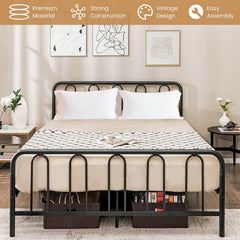 Queen Metal Bed Frame with Arched Headboard and Footboard, 1100 lb Capacity, Black