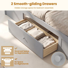 Full Size Rattan Bed Frame with Storage Drawers-Gray