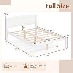 Full Size Wooden Platform Bed Frame with Curved Headboard-White