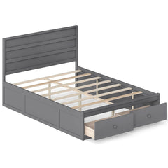 Full Size Wooden Platform Bed with 2 Drawers, Enclosed Base and 40.5 Inch Headboard, Gray