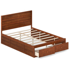 Full Size Wooden Platform Bed with 2 Storage Drawers and Enclosed Base, Walnut
