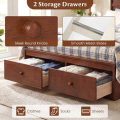 Full Size Wooden Platform Bed with 2 Storage Drawers and Enclosed Base, Walnut