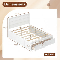 Full Size Wooden Platform Bed with 2 Storage Drawers and Enclosed Base, White