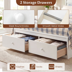Full Size Wooden Platform Bed with 2 Storage Drawers and Enclosed Base, White