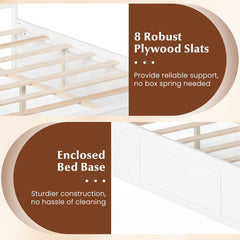 Full Size Wooden Platform Bed with 2 Storage Drawers and Enclosed Base, White