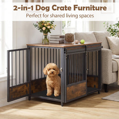 Furniture Style Dog Crate with 2 Doors and Safety Latch and Dog Mat-Rustic Brown