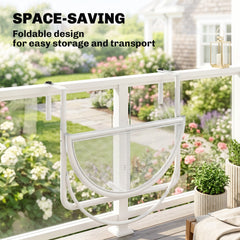 Adjustable Balcony Hanging Railing Table, Metal Mounting Mini Wall Desk Storage Rack, Outdoor Flower Stand Serving Table Half Round, Grey