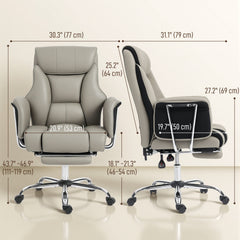 Reclining Office Chair, Overstuffed Executive Desk Chair with High Back, PU Leather, Footrest, Swivel Wheels, Black