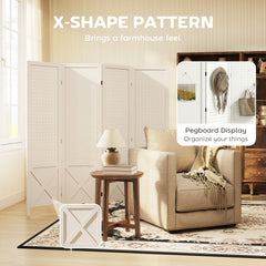4.7' 3 Panel Wooden Room Divider with Pegboard Display, Folding Privacy Screen for Home Office, Natural