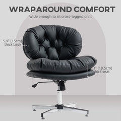 Computer Desk Chair, Armless Office Chair with Wide Padded Seat and Adjustable Height, Cream White