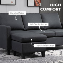 L-Shape Sofa, Modern Sectional Couch with Ottoman, Corner Sofa for Living Room, Dark Grey