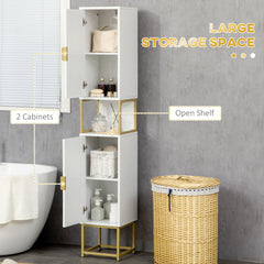 Tall Bathroom Storage Cabinet, Modern Narrow Bathroom Cabinet with Diamond Chevron Pattern and Adjustable Shelf, Black