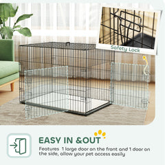 24" Dog Crate with 2 Doors, Folding Metal Dog Cage with Soft Cushion, Removable Tray, Handle for Extra Small Dogs, Black