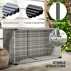 Wicker Outdoor Coffee Table, PE Wicker Rectangular Patio Table with Tempered Glass Top for Garden, Balcony, Dark Grey
