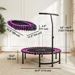 45" Mini Trampoline for Adults, Foldable Fitness Exercise Rebounder with Adjustable Handle