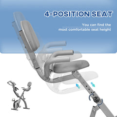 3 in 1 Folding Exercise Bike, Foldable Stationary Bike with 8-Level Magnetic Resistance, Adjustable Seat, Black