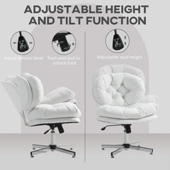 Computer Desk Chair, Armless Office Chair with Wide Padded Seat and Adjustable Height, Cream White