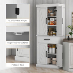 72" Kitchen Storage Cabinet, Farmhouse Kitchen Pantry Cabinet with 4 Barn Doors, Drawer, Adjustable Shelves, Black