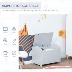 Kids Wooden Toy Storage Box Organizer Chest with Magnetic Hinge, Large Chest Space, & Groove Handle, Grey