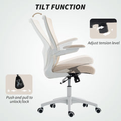 Ergonomic Office Chair, Swivel Desk Chair with Adjustable Lumbar Support, Headrest and Height, Flip-up Armrests, Beige