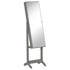 Mirror Jewelry Cabinet Armoire, Lockable Jewelry Organizer with Full-Length Mirror, 3 Angle Adjustable, Grey