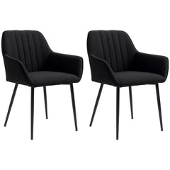 Dining Chairs Set of 2, Linen Upholstery Accent Chair with Back, Armrest, Metal Legs, Dark Grey