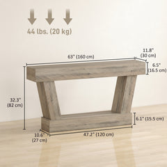 63 Inch Vintage Console Table, Narrow Entryway Table with Open Shelf for Living Room, Dark Brown